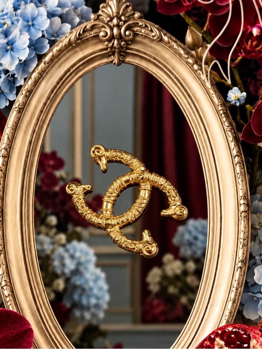 Ornate Gold Double-C Brooch ✨ Sculptural Vintage-Inspired Statement Piece